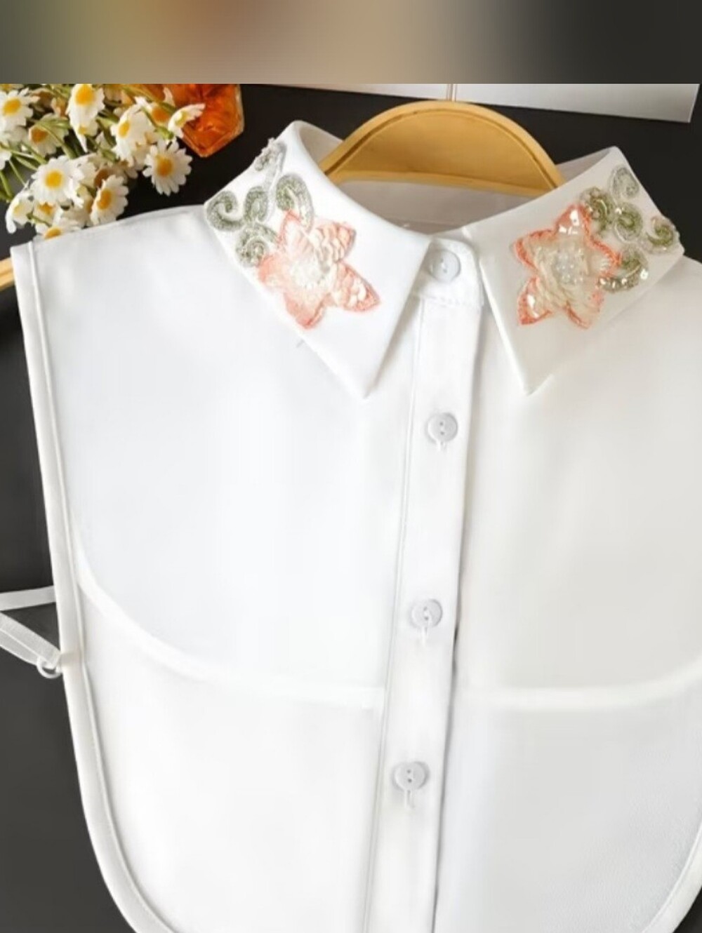 White Detachable Doll Collar with Embroidered Floral Detail